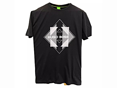 Hugo Boss Men's Black Crew Neck T-Shirt with Cube Logo in Size Medium