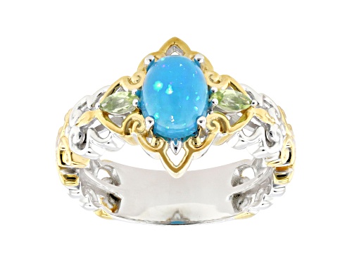 1.12ctw Paraiba Opal And Peridot Rhodium & 24K Gold Over Palladium Sterling Silver Ring - Size 11