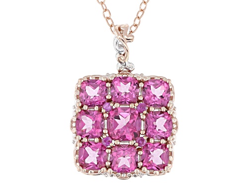 6.70ctw Pink Topaz, Sapphire Rhodium & 18k Rose Gold Over Palladium Sterling Silver Pendant W/Chain
