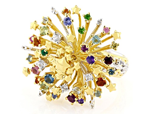1.33ctw Multi Gemstone Rhodium & 24K Yellow Gold Over Palladium Sterling Silver Two-Tone Ring - Size 9