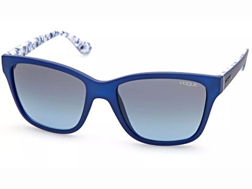 Vogue Matte Blue with Floral Detail Square Frame / Blue Lenses Sunglasses