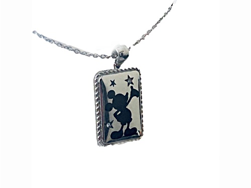 Disney Mickey Mouse "Dream Bigger" Silhouette Silver Tone Necklace - Size 18