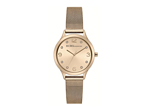 Women's BCBGeneration Rose Gold Crystallized Dial Mesh Watch