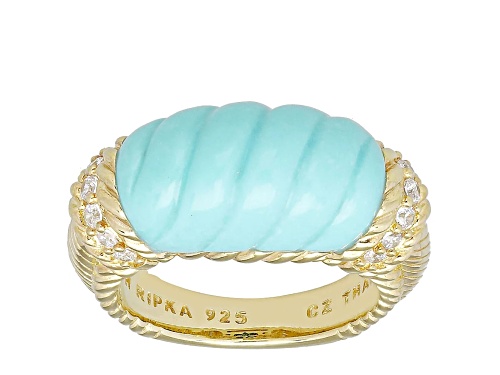 Judith Ripka Carved Blue Turquoise And 0.40ctw Bella Luce® 14k Gold Clad Ring - Size 5