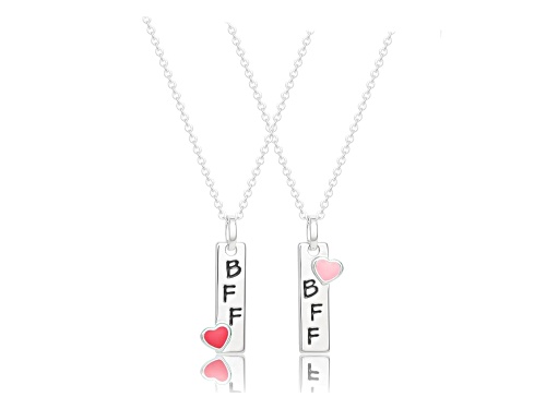 Disney Princess Set of 2 BFF with Heart Silver Tone Pendant Necklaces - Size 18