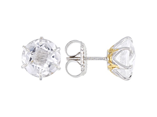 7.28ctw Round White Quartz Rhodium & 24K Yellow Gold Over Palladium Sterling Silver Jubilee Earrings