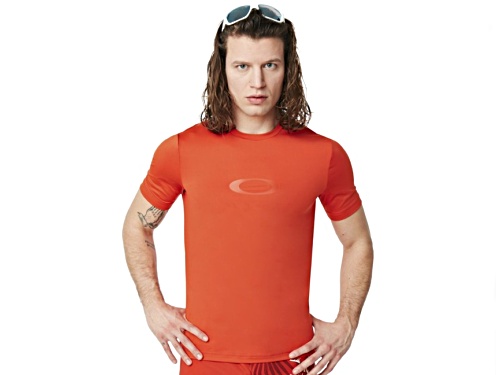 Oakley Men's Fire Red Ellipse Logo Swim Rashguard in Size XXL