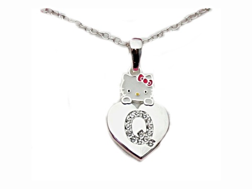 Hello Kitty "Q" Initial Letter Silver Tone Necklace - Size 18