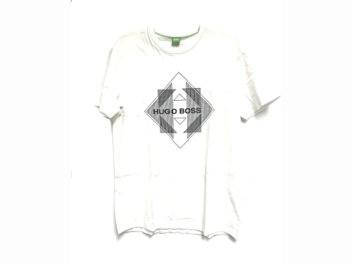 Hugo Boss Men's White Crew Neck T-Shirt with Cube Logo in Size Medium
