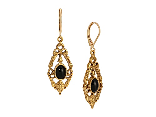Gold Tone Teardrop With Oval Stone Leverback Earrings