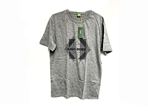 Hugo Boss Men's Gray Crew Neck T-Shirt with Cube Logo in Size Large
