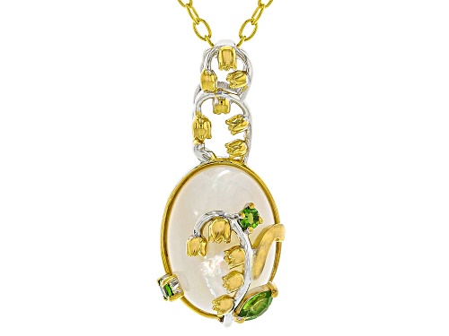 .16ctw Chrome Diopside, 14x10mm MOP Rhod/24k Yellow Gold Over Palladium Silver Pend/Chain