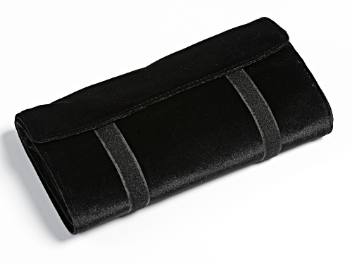 Travel Jewelry Roll in Black Velveteen with Beige Faux Suede Lining
