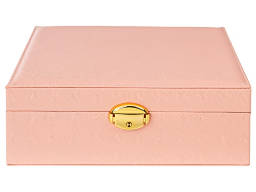 Pink Faux Leather Lockable Jewelry Box with Removable Stacking Interior Layer
