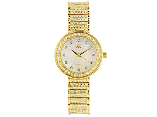 Photo of Adee Kaye™ White Crystal Gold Tone Rhodium Over Base Metal Mother of Pearl Dial Watch