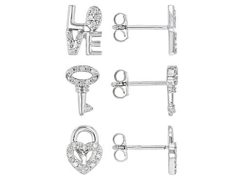 Photo of 0.25ctw White Diamond Sterling Silver Set of three 'Love', 'Lock, 'Key' Earrings Set