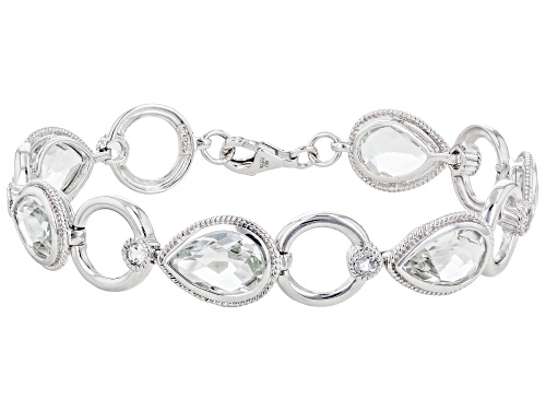 Photo of 12.90ctw Pear Prasiolite With 0.66ctw Round White Topaz Rhodium Over Sterling Silver Bracelet - Size 7.5