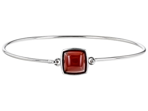 Photo of Square Cabochon Carnelian Rhodium Over Sterling Silver Bangle Bracelet - Size 6.75