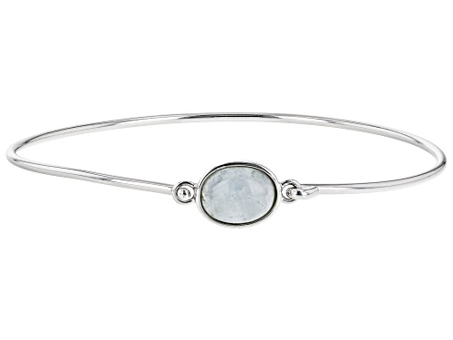Photo of 9x7mm Oval Cabochon Milky Aquamarine Rhodium Over Sterling Silver Bangle Bracelet - Size 6.75