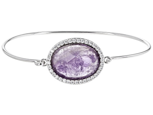 Photo of 20x15mm Oval Purple Amethyst And Round Cubic Zirconia Rhodium Over Sterling Silver Bangle Bracelet - Size 6.75