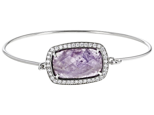 Photo of 19x11mm Amethyst And Cubic Zirconia Rhodium Over Sterling Silver Bangle Bracelet - Size 6.75