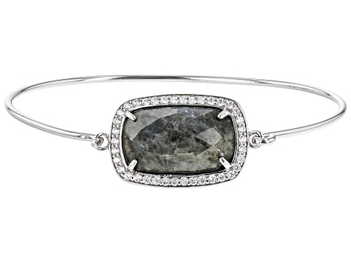 Photo of 19x11mm Labradorite And Cubic Zirconia Rhodium Over Sterling Silver Bangle Bracelet - Size 6.75