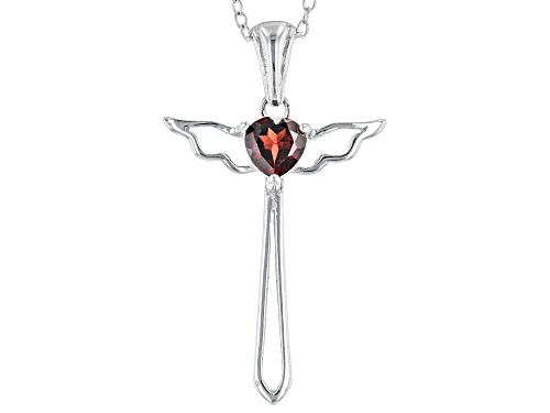Photo of 0.54ct Heart Red Garnet Rhodium Over Sterling Silver Angel Pendant With Chain