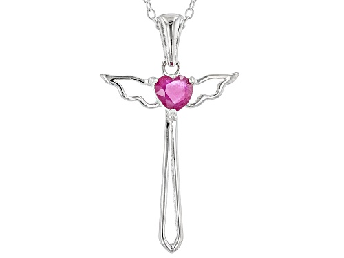 Photo of 0.54ct Heart Red Ruby Rhodium Over Sterling Silver Angel Pendant With Chain