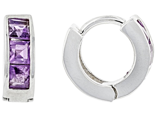 Photo of 0.49ctw Square Amethyst Rhodium Over Sterling Silver Huggie Earrings