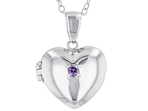 Photo of 0.04ct Round Amethyst Rhodium Over Sterling Silver Heart Pendant With Chain