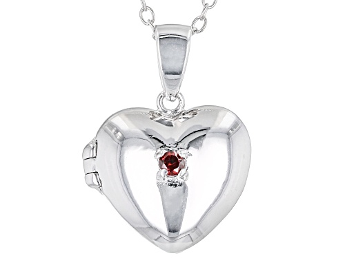 Photo of 0.05ct Round Red Garnet Rhodium Over Sterling Silver Heart Pendant With Chain