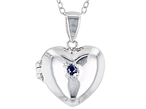 Photo of 0.05ct Round Sapphire Rhodium Over Sterling Silver Heart Pendant With Chain