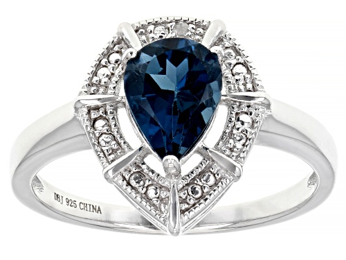 Photo of 0.90ct Pear London Blue Topaz, .01ct Round White Diamond Accent Rhodium Over Sterling Silver Ring - Size 6