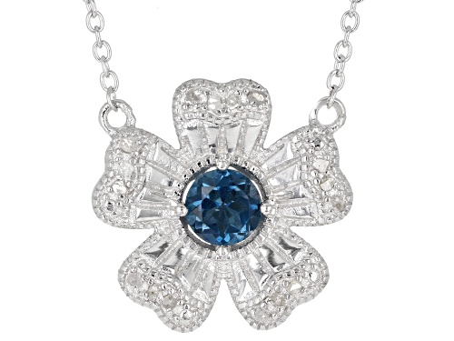 0.50ct Round London Blue Topaz With .09ctw Diamond Accent Rhodium Over Sterling Silver Necklace - Size 18