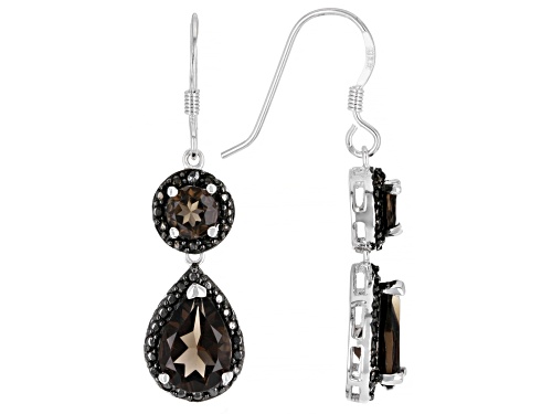 Photo of 3.78ctw Smoky Quartz With .02ctw Black Diamond Accent Rhodium Over Sterling Silver Dangle Earrings