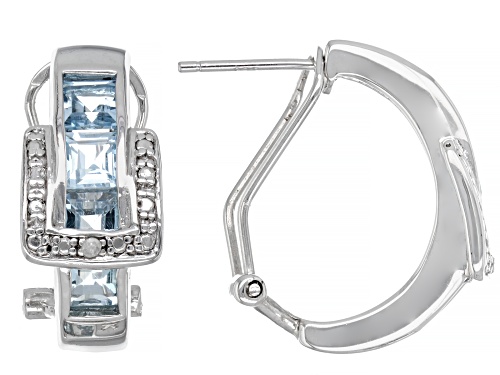 3.24ctw Blue Topaz With .02ctw Diamond Accent Rhodium Over Sterling Silver Huggie Earrings
