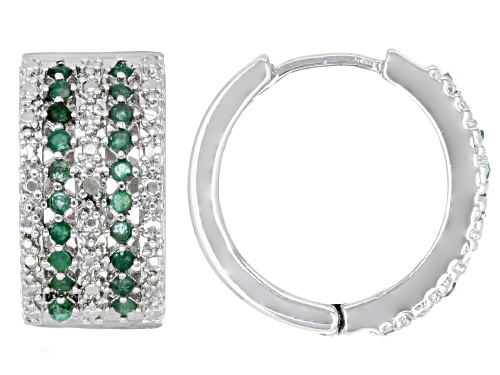 0.72ctw Emerald With .02ctw Diamond Accent Rhodium Over Sterling Silver Hoop Earrings