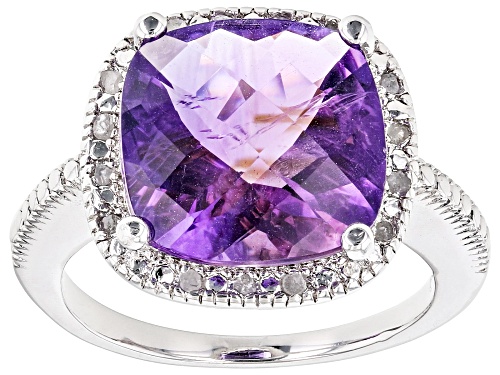 Photo of 4.15ct Amethyst With 0.10ct Diamond Rhodium Over Sterling Silver Ring - Size 6