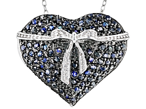 Photo of 3.92ctw Sapphire With .01ct Diamond Accent Rhodium Over Sterling Silver Heart Necklace - Size 18