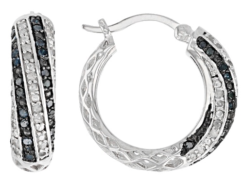 Photo of 0.44ctw Blue and 0.44ctw White Diamond Rhodium Over Sterling Silver Hoop Earrings