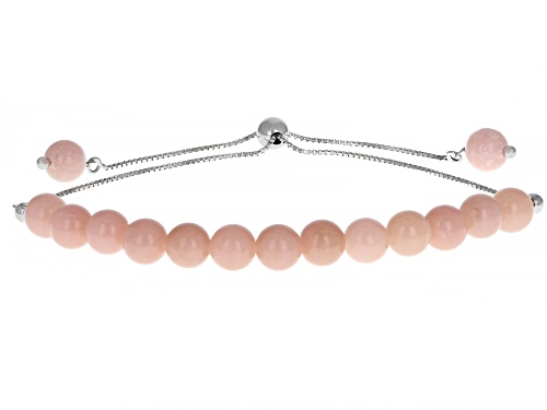 6mm Round Peruvian Pink Opal Rhodium Over Silver Bead, Bolo Bracelet Adjusts Approximately 6