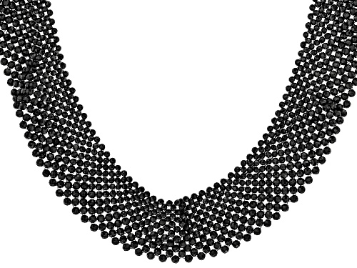 Approximately 250.00ctw Black Spinel Beads Rhodium Over Sterling Silver Woven Lace Necklace - Size 18
