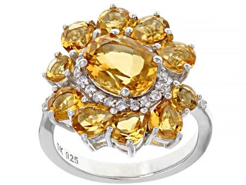 Photo of 3.71CTW MIXED SHAPE GOLDEN CITRINE WITH .43CTW WHITE ZIRCON RHODIUM OVER STERLING SILVER RING - Size 8