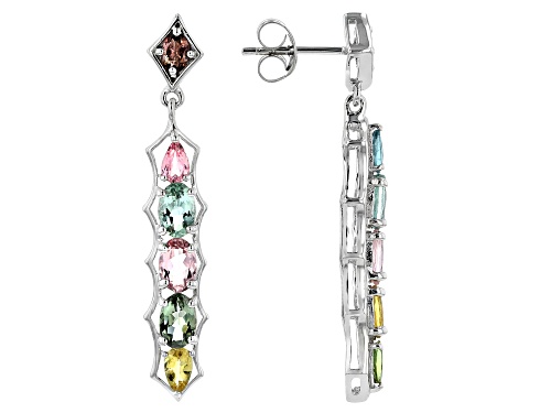 3.27CTW OVAL AND PEAR SHAPE MULTI-TOURMALINE RHODIUM OVER STERLING SILVER EARRINGS