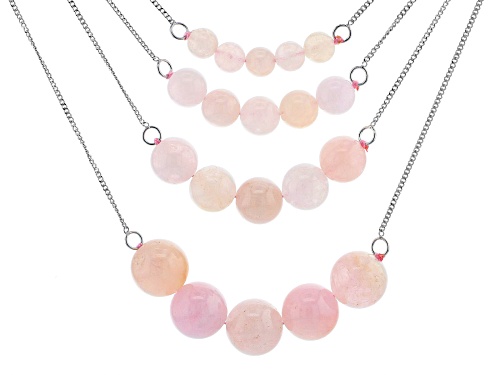 Photo of Graduated 6mm, 8mm, 10mm and 12mm round morganite beads sterling silver 4 strand necklace - Size 16