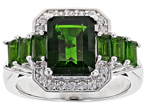 2.57CTW CHROME DIOPSIDE WITH .22CTW WHITE ZIRCON RHODIUM OVER STERLING SILVER RING - Size 8