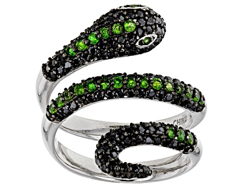 1.20ctw Black Spinel and 0.26ctw Chrome Diopside Rhodium Over Sterling Silver Bypass Ring - Size 6
