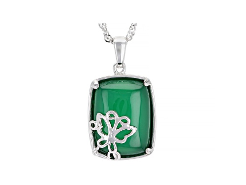 Photo of 16x12mm Rectangular Cushion Green Onyx Solitaire  Rhodium Over Silver Butterfly Pendant With Chain