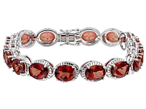 15.90ctw Oval Red Labradorite Rhodium Over Sterling Silver Tennis Bracelet - Size 8