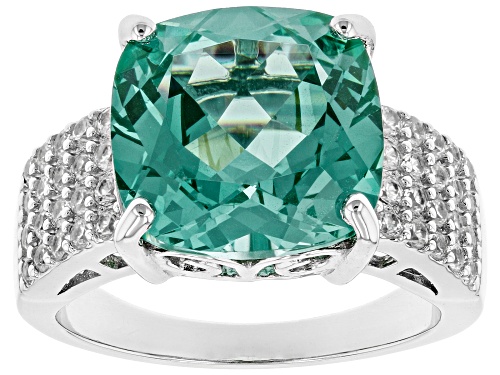 Photo of 6.88CT LAB CREATED GREEN SPINEL WITH .71CTW WHITE ZIRCON RHODIUM OVER STERLING SILVER RING - Size 9
